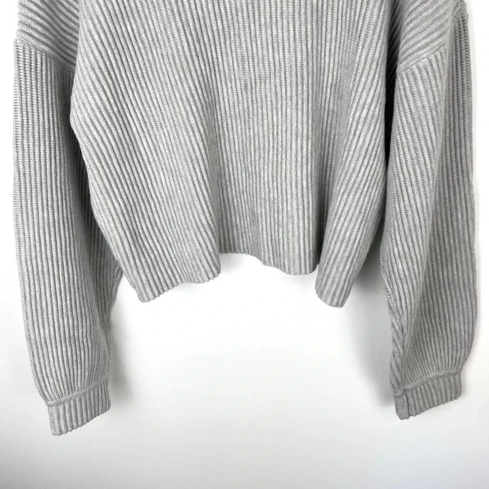 Lunya Cozy Cotton Silk Reversible Ribbed Pullover Sweater Mellow Grey Heather - Picture 12 of 15